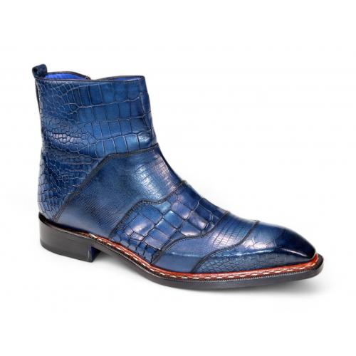 Emilio Franco "Lucio" Navy Genuine Italian Croco/Tejus/Snake Print Leather Ankle Boots.